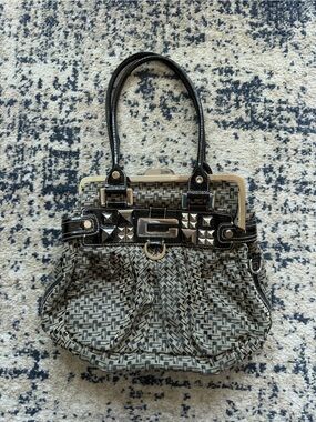 Y2KBlack and Gray vintage GUESS Patterned Women’s Shoulder Bag with Studded Trim